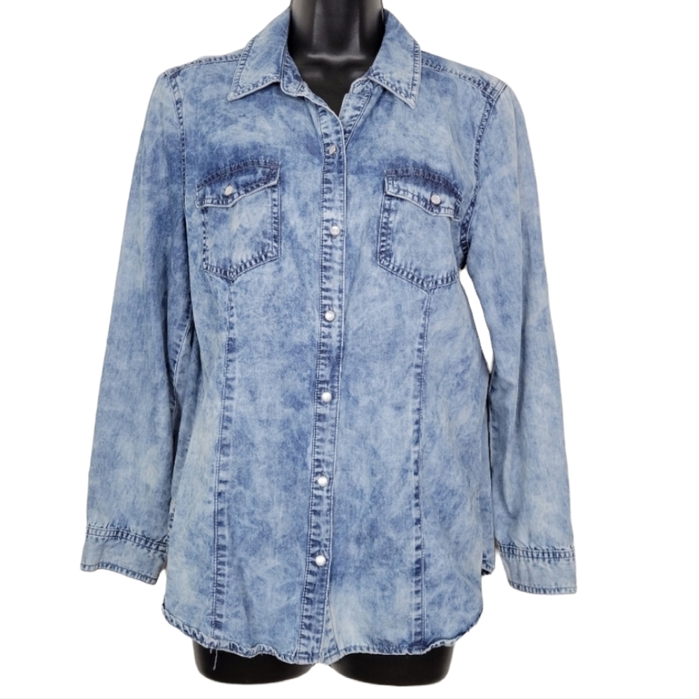 Chico's stone washed button front cotton blend top